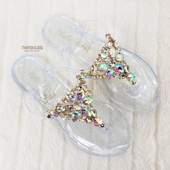 Bella Luna Shoes - Very Cool Rhinestone Jelly Summer Sandals Crystal Clear